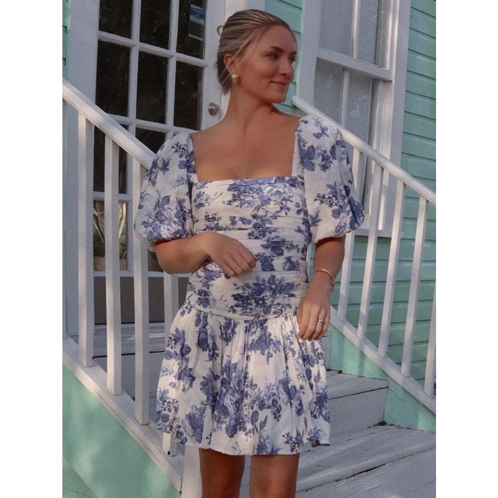Abercrombie & Fitch Blue Floral Puff Sleeve Dress